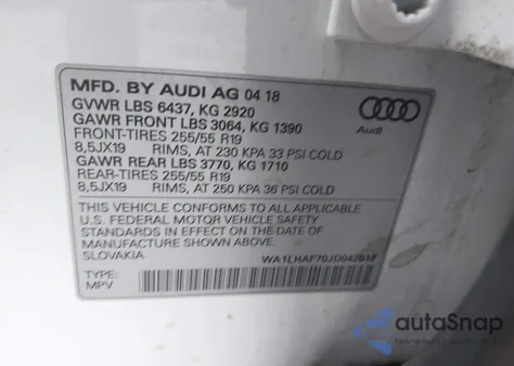 2018 Audi Q7 2.0T Premium from USA, damaged, VIN WA1LHAF70JD042012